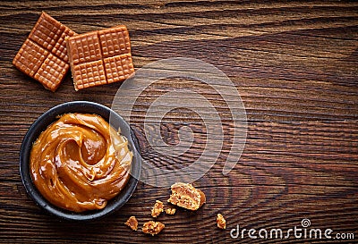 Caramel candies and sweet sauce Stock Photo