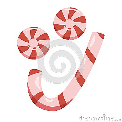 caramel cane and lollipops Christmas candy design Vector Illustration