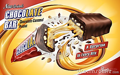Caramel chocolate bar ad Vector Illustration