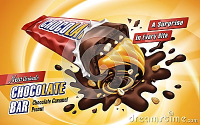 Caramel chocolate bar ad Vector Illustration