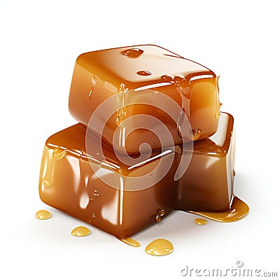 Caramel cubes with honey isolated on white background Cartoon Illustration