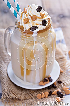 Caramel frappuccino with syrup Stock Photo