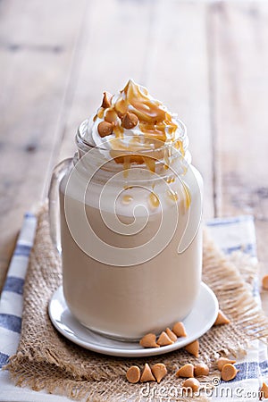 Caramel frappuccino with syrup Stock Photo