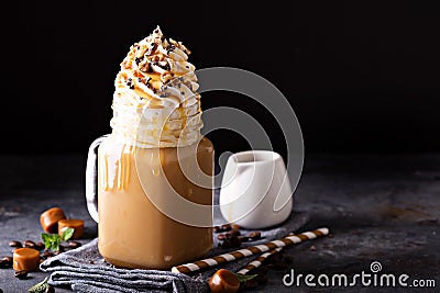 Caramel iced latte with whipped cream Stock Photo