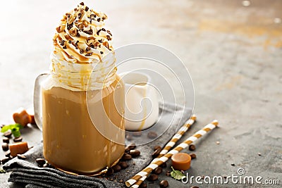 Caramel iced latte with whipped cream Stock Photo
