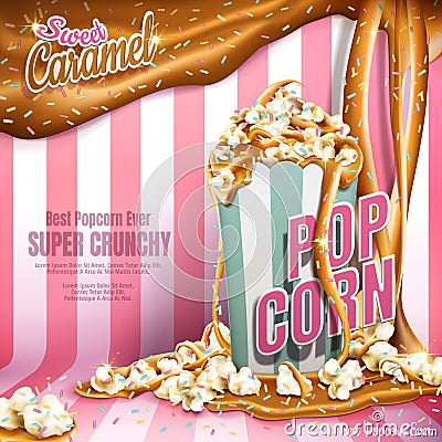 Caramel popcorn ads Vector Illustration