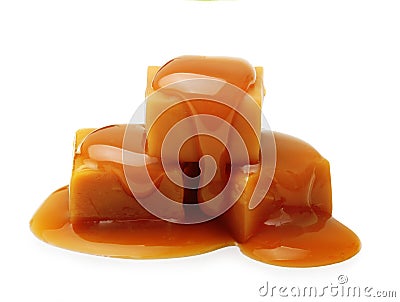 Caramel toffee and sauce isolated Stock Photo