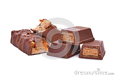 Caramel and wafer chocolate isolated on white Stock Photo