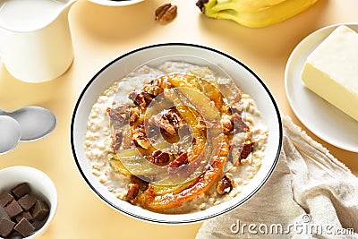 Caramelized banana oatmeal bowl Stock Photo