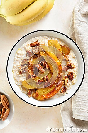 Caramelized banana oatmeal bowl Stock Photo