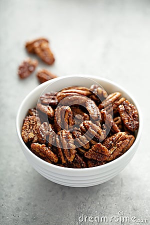 Caramelized or candied pecans Stock Photo