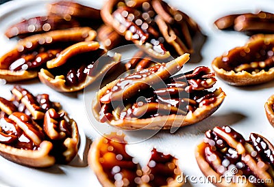 Caramelized or candied pecans Stock Photo