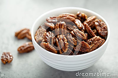 Caramelized or candied pecans Stock Photo