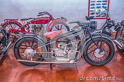 View of a classic motorcycles, in exhibition on Caramulo Car Museum Editorial Stock Photo