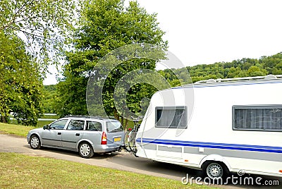 Caravan at a camping Stock Photo