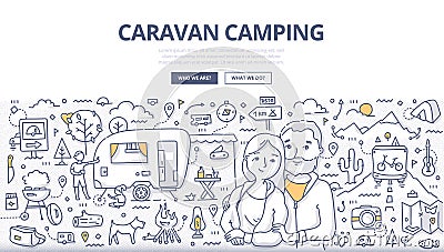 Caravan Camping Doodle Concept Vector Illustration