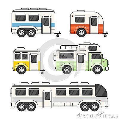 Caravan Camping Trailer Set on White Background. Vector Vector Illustration