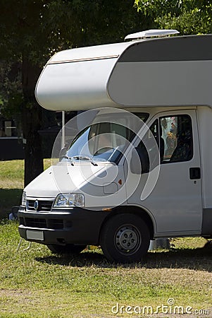 Caravan at the campsite Stock Photo