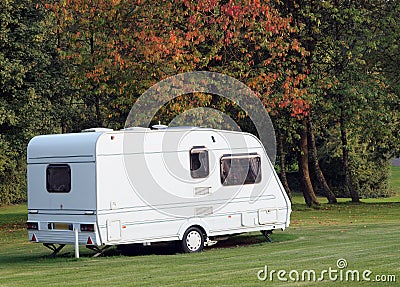 Caravan on campsite in Autumn Stock Photo