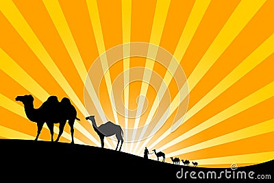 Caravan in the desert Cartoon Illustration