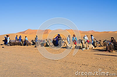 Caravan on the desert, Morocco Editorial Stock Photo