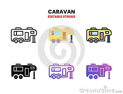 Caravan icon set with different styles. Vector Illustration
