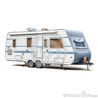 Caravan isolated on white created with Generative AI. RV for travelling around. Stock Photo