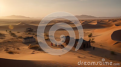 Caravan in a vast desert. AI Generated Stock Photo