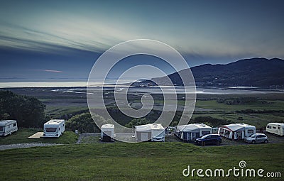 Caravan Park at Scenic Hill in North Wales Stock Photo