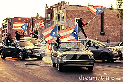 A caravan of Puerto Rican pride on display in Chicago`s Humboldt Park neighborhood Editorial Stock Photo