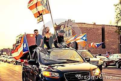 A caravan of Puerto Rican pride on display in Chicago`s Humboldt Park neighborhood Editorial Stock Photo