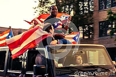 A caravan of Puerto Rican pride on display in Chicago`s Humboldt Park neighborhood Editorial Stock Photo