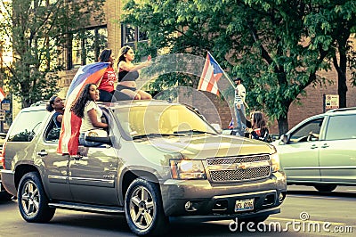 A caravan of Puerto Rican pride on display in Chicago`s Humboldt Park neighborhood Editorial Stock Photo