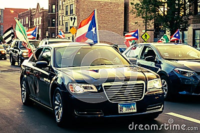 A caravan of Puerto Rican pride on display in Chicago`s Humboldt Park neighborhood Editorial Stock Photo