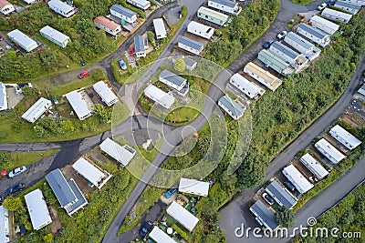 Caravan site park aerial view traveller holiday homes at Cloch site near Wemyss Bay Stock Photo