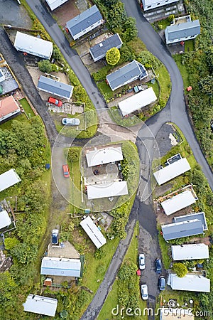 Caravan site park aerial view traveller holiday homes at Cloch site near Wemyss Bay Stock Photo