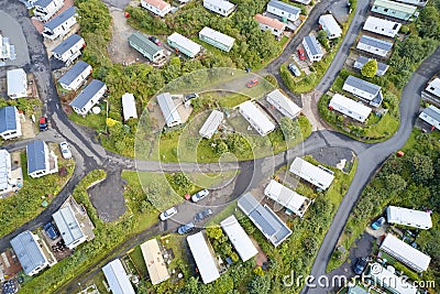 Caravan site park aerial view traveller holiday homes at Cloch site near Wemyss Bay Stock Photo