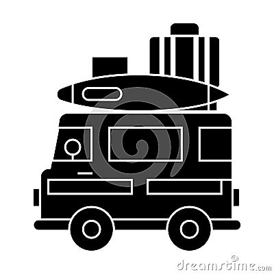 caravan, travel camping trailer icon, vector illustration, sign on isolated background Vector Illustration