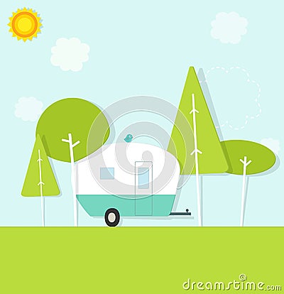 Caravan in the woods Vector Illustration