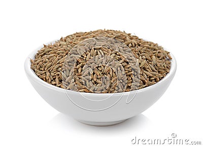 Caraway thai herbs spices in the bowl on white background Stock Photo