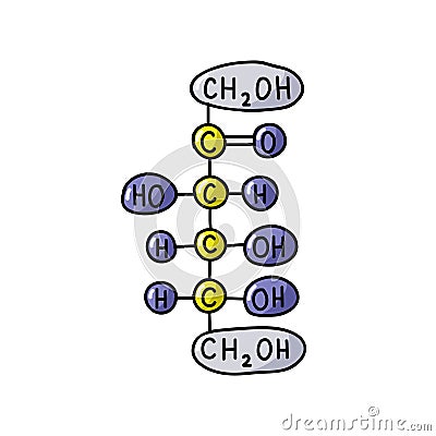 Carbohydrate, fructose chemical formula doodle icon, vector illustration Cartoon Illustration