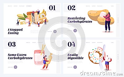 Carbohydrate Healthy and Unhealthy Nutrition Landing Page Set. Cholesterol and Glucose, Diet for Diabetics People Vector Illustration