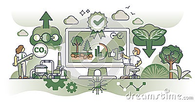 Carbon accounting software for automatic CO2 impact data outline concept Vector Illustration