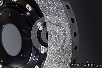 Carbon Ceramic disc brake part closeup high performance part in supercar Stock Photo