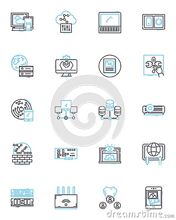Carbon dating linear icons set. Radiocarbon, Isotopes, Decay, fossils, accuracy, geochronology, calibration line vector Vector Illustration