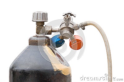 Carbon dioxide cylinder with gearbox industrial gas bottle system Stock Photo