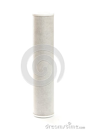 Carbon filter for water purification with a mesh structure of fishing line, replaceable cartridge for drinking water purification Stock Photo