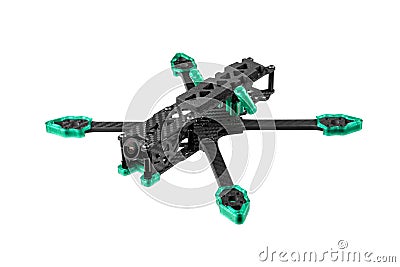 Carbon frame for FPV racing drone isolate on white background. Assembling the quadcopter Stock Photo