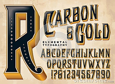 Carbon & Gold Custom Alphabet Vector Illustration