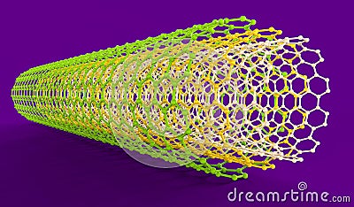 Carbon nanotube, 3D illustration Cartoon Illustration